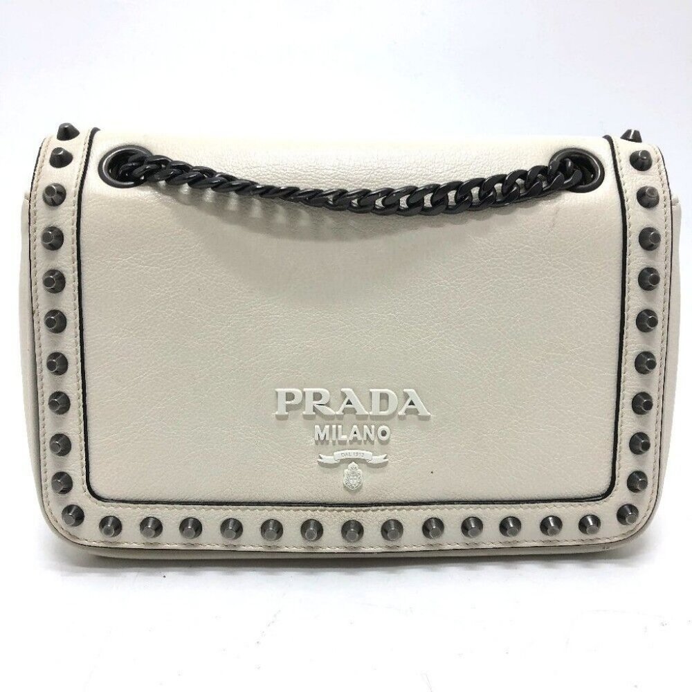 PRADA Logo studs ChainShoulder Bag Shoulder Bag Leather White - Picture 9 of 15